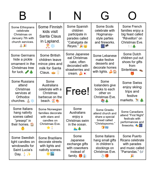 B18 L18 Some Americans watch Christmas movies together as a family tradition. 📺🎄 Bingo Card