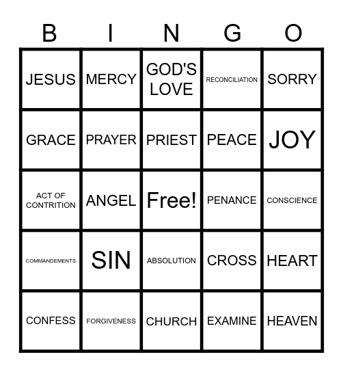SACRAMENT OF CONFESSION Bingo Card