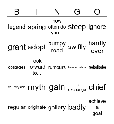 Vocabulary Review Bingo 1 Bingo Card