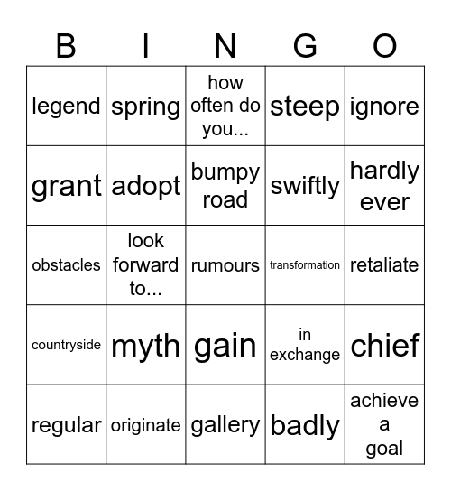 Vocabulary Review Bingo 1 Bingo Card