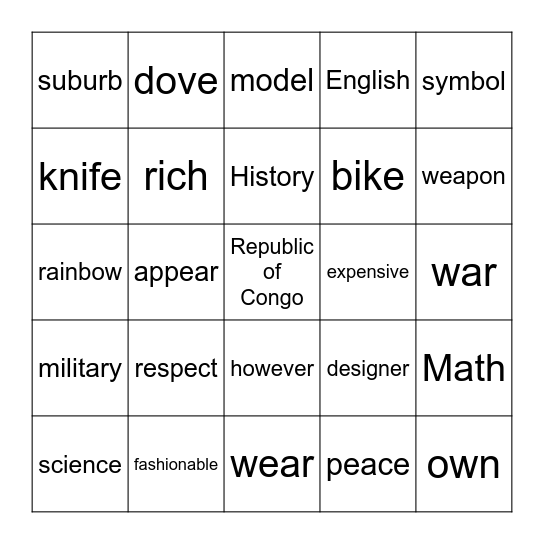 Lesson 8 『sapeurs』 Bingo Card