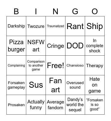 Forsaken bingo on tic tok Bingo Card