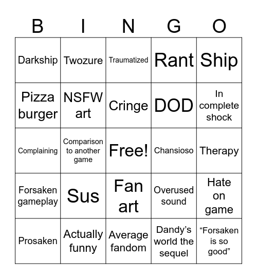 Forsaken bingo on tic tok Bingo Card