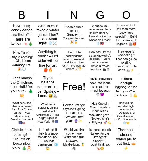 B19 Review Marvel Bingo Card