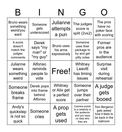 DWTS-20th Birthday Party Bingo Card