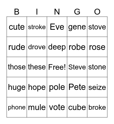 Long o,u,e Bingo Card