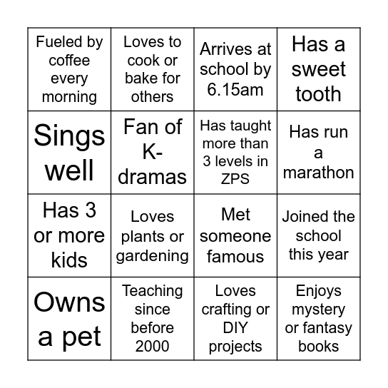 Who's Who? Bingo Card