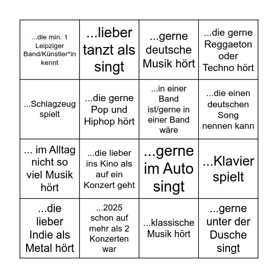 Musik: Finde eine Person, die... Bingo Card