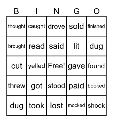 ENGLISH BINGO Card