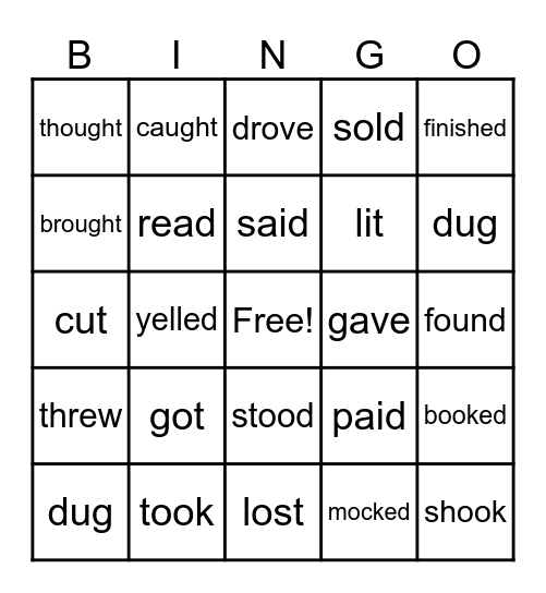 ENGLISH BINGO Card
