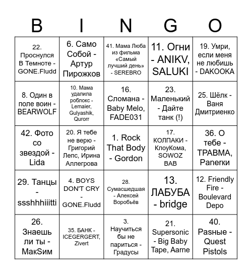 МУЗ ЛОТО Bingo Card