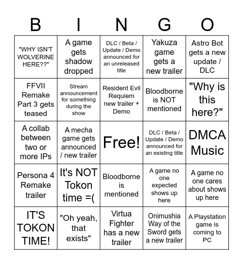 PlayStation State of Play - Japan/Asia Edition Bingo Card