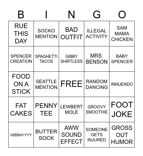 iCarly BINGO Card