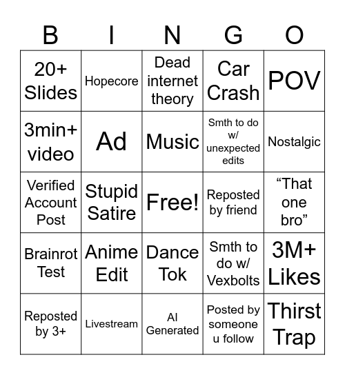 Tavi Tok Bingo Card