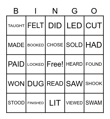 ENGLISH BINGO Card