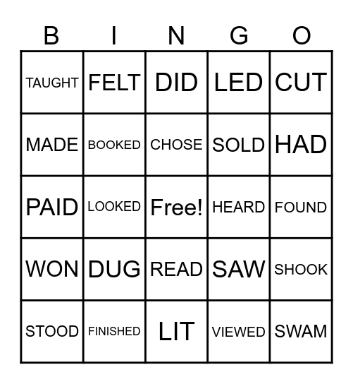 ENGLISH BINGO Card