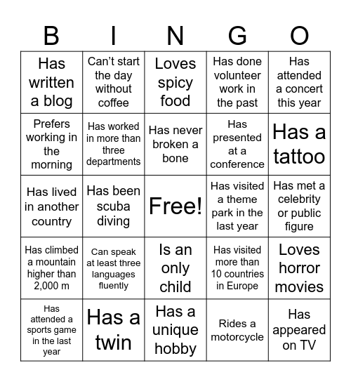 Human Bingo - Team Event Nov 2025 Bingo Card
