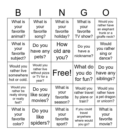 Get to Know You Bingo Card