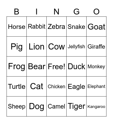 Animals Bingo Card