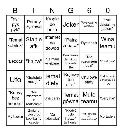 Bingo mamońskie Bingo Card
