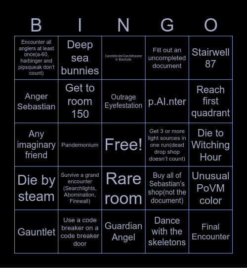 Pressure Bingo Card