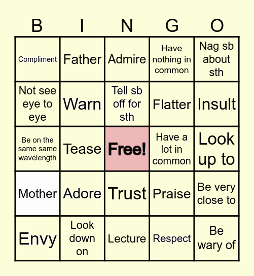 Relating to people Bingo Card