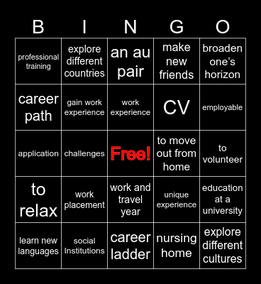 The gap years Bingo Card