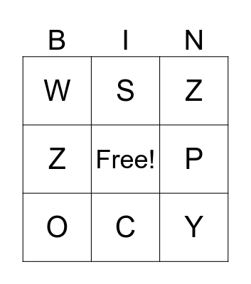 Phonics Bingo Card