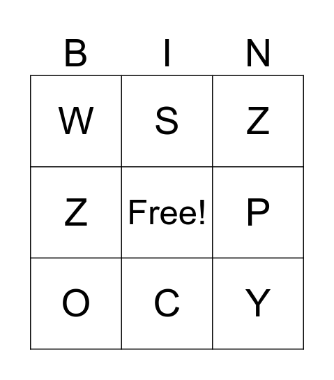 Phonics Bingo Card