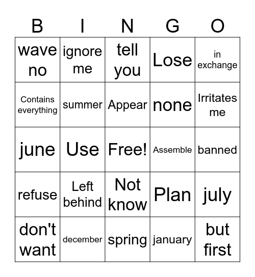 unit 8 Bingo Card