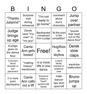 DWTS Bingo Card