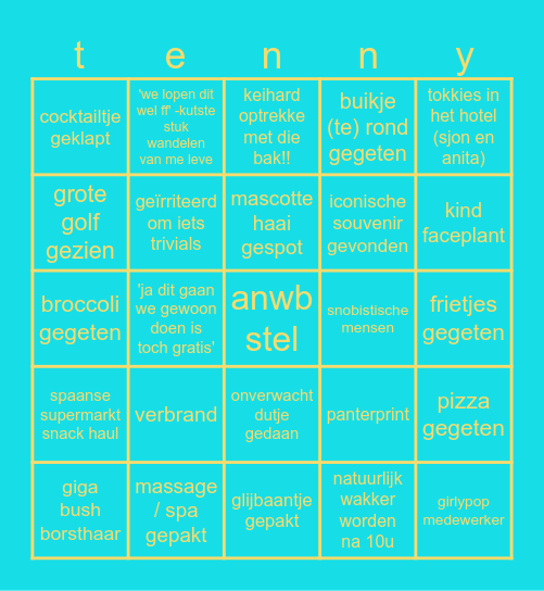 de ultieme tenerife slay bingo lijst Bingo Card