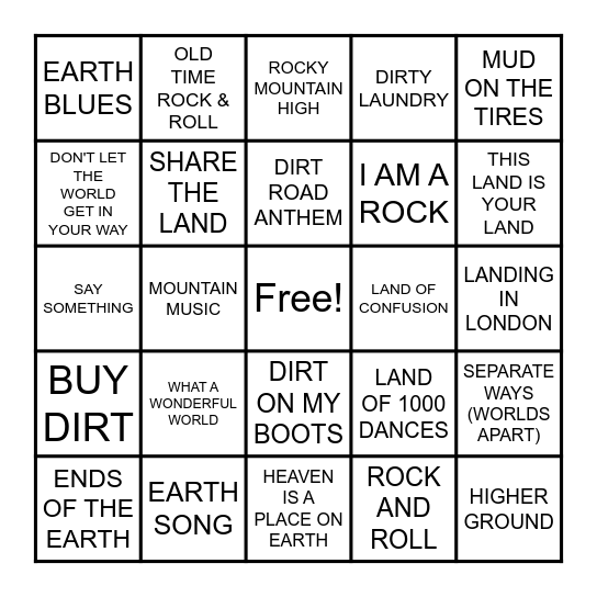 KEEP IT GROUNDED Bingo Card