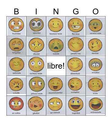 Les emotions Bingo Card