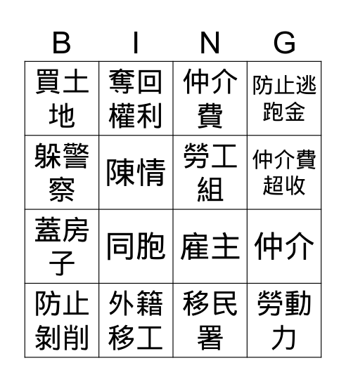再見可愛陌生人 Bingo Card