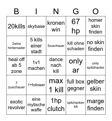 fortnite bingo Card