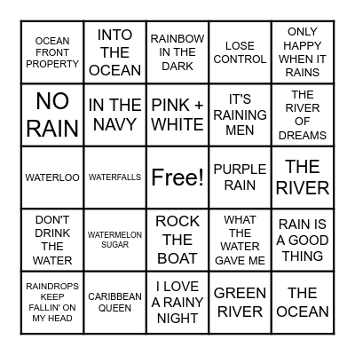 LET'S PLAY IN THE WATER Bingo Card