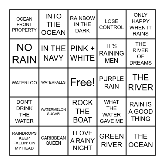 LET'S PLAY IN THE WATER Bingo Card