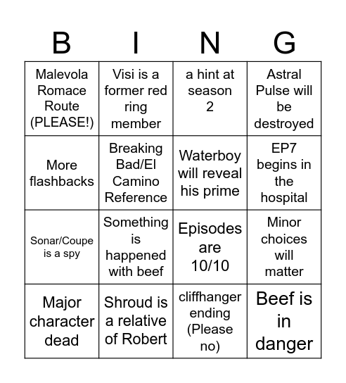 Dispatch 7 & 8 Episodes Bingo Card
