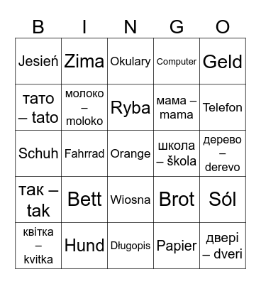 Language Bingo Card