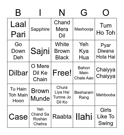 Musical Bingo Card