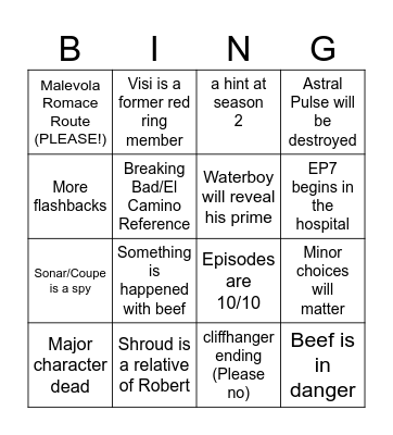 Dispatch 7 & 8 Episodes Bingo Card