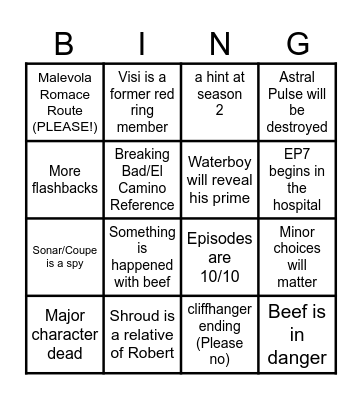 Dispatch 7 & 8 Episodes Bingo Card