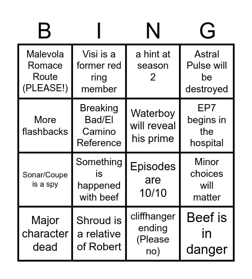 Dispatch 7 & 8 Episodes Bingo Card
