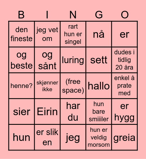 Eirk Bingo Card