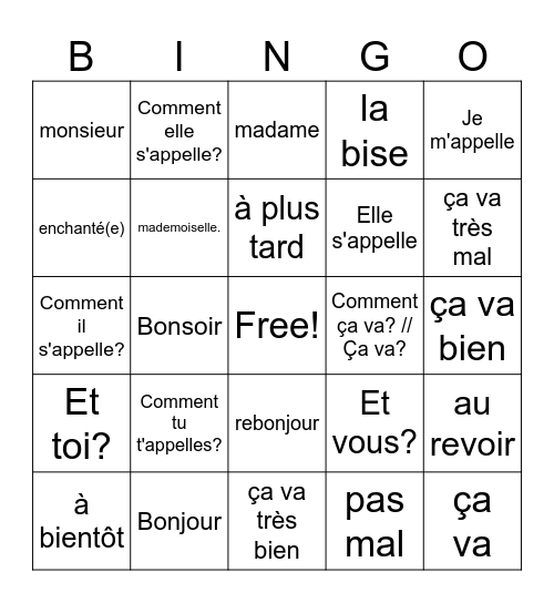 Greetings and goodbyes Bingo Card