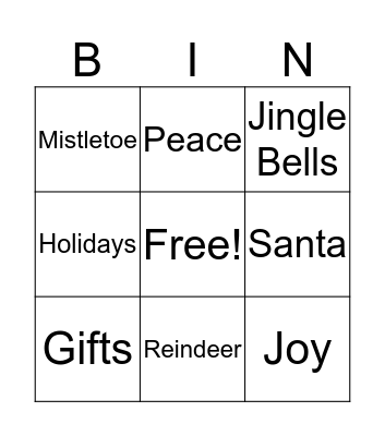 Santa Claus Bingo Card