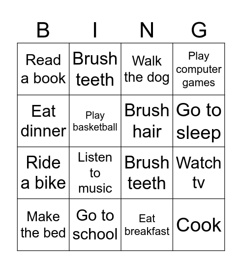 Daily Routines Bingo Card