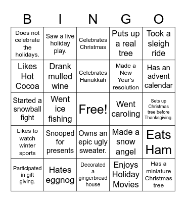 Holiday Bingo Card