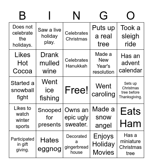 Holiday Bingo Card